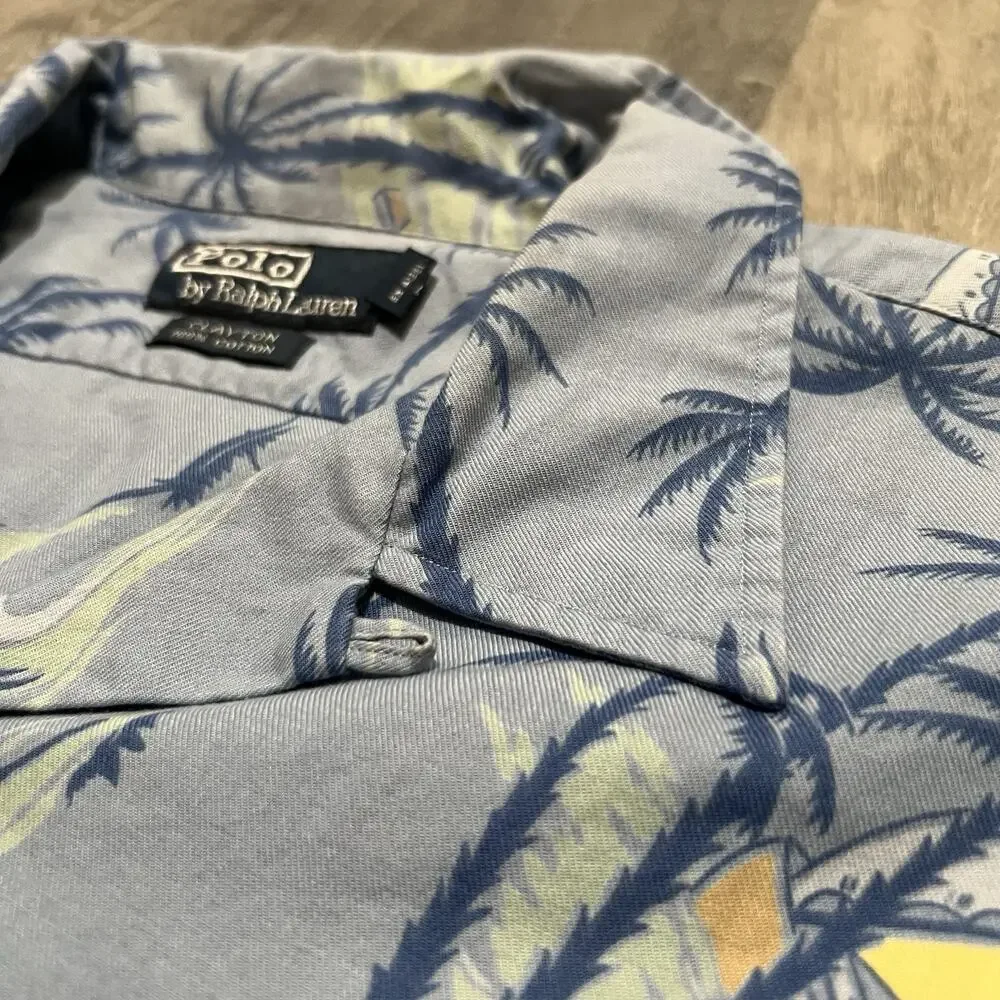VTG Polo Ralph Lauren 90s Clayton Sailing Hawaiian Canoe Loop Collar Camp Shirt